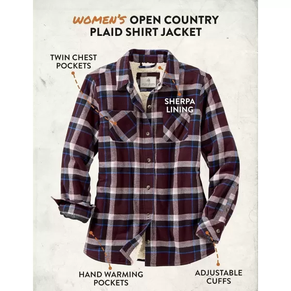 imageLegendary Whitetails Womens Open Country Flannel Shacket Sherpa Lined Plaid Fleece Shirt Jacket Ladies Western Clothing CoatMerlot Plaid