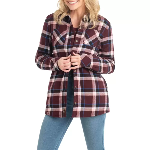 imageLegendary Whitetails Womens Open Country Flannel Shacket Sherpa Lined Plaid Fleece Shirt Jacket Ladies Western Clothing CoatMerlot Plaid
