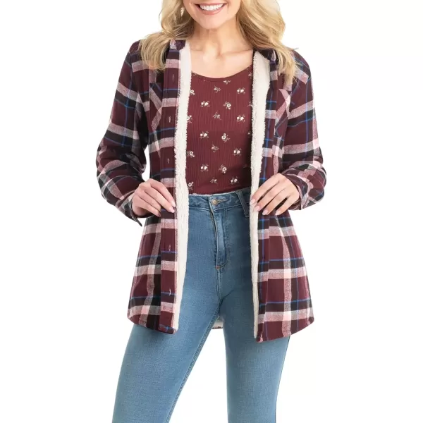 imageLegendary Whitetails Womens Open Country Flannel Shacket Sherpa Lined Plaid Fleece Shirt Jacket Ladies Western Clothing CoatMerlot Plaid