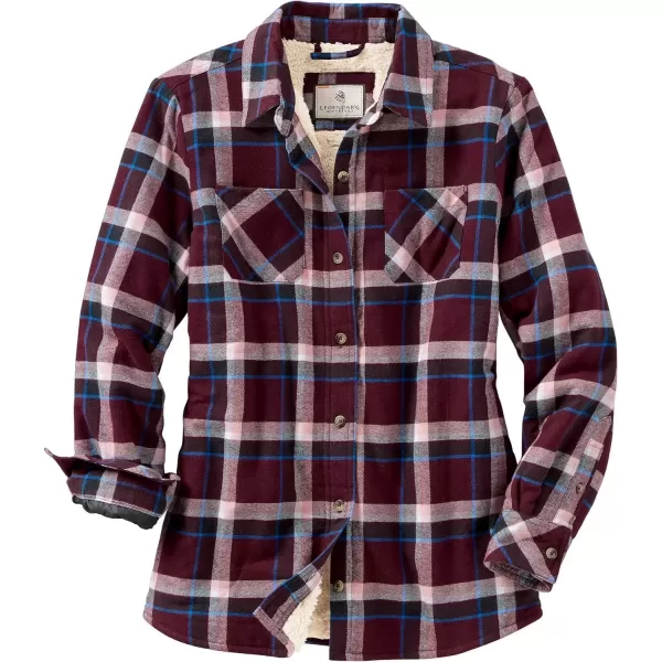 imageLegendary Whitetails Womens Open Country Flannel Shacket Sherpa Lined Plaid Fleece Shirt Jacket Ladies Western Clothing CoatMerlot Plaid