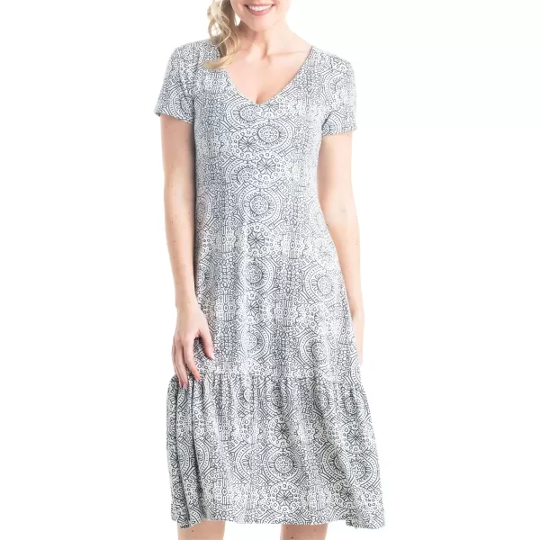 imageLegendary Whitetails Womens Printed Knit Midi Short Sleeve DressNavy Stained Glass Print