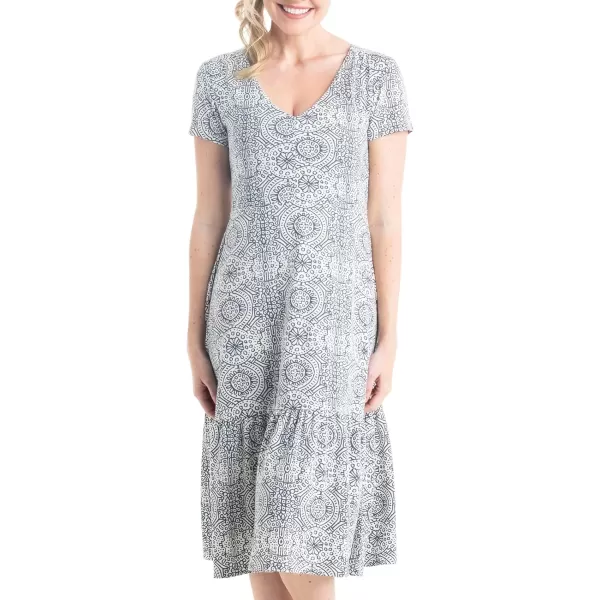 imageLegendary Whitetails Womens Printed Knit Midi Short Sleeve DressNavy Stained Glass Print
