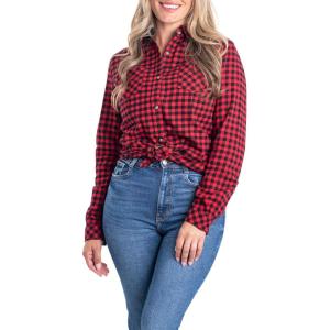 image:imageLegendary Whitetails Womens Cottage Escape Flannel Long Sleeve Plaid and Solid Color Clothes Fitted Button DownMini Buffalo Check