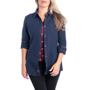 image:imageLegendary Whitetails Womens Cottage Escape Flannel Long Sleeve Plaid and Solid Color Clothes Fitted Button DownNavy