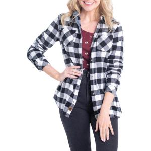 image:imageLegendary Whitetails Womens Cottage Escape Flannel Long Sleeve Plaid and Solid Color Clothes Fitted Button DownWhite Buffalo Check