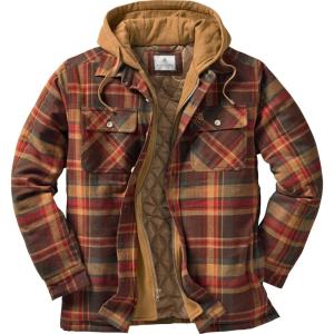 image:imageLegendary Whitetails Mens Plaid Flannel Shirt Jacket Quilted with Hood Polyfill Insulated ShacketMaplewood Brown Plaid