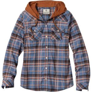 image:imageLegendary Whitetails Womens Hooded Heavyweight Stretch Flannel Button Up ShirtBlue Lagoon Plaid