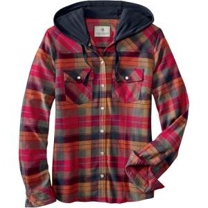 image:imageLegendary Whitetails Womens Hooded Heavyweight Stretch Flannel Button Up ShirtFalling Leaves Red Plaid