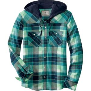 image:imageLegendary Whitetails Womens Hooded Heavyweight Stretch Flannel Button Up ShirtFrozen River Blue Plaid