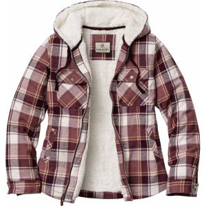 image:imageLegendary Whitetails Womens Hooded Shacket With Drawstring Hood Berber Lined Shirt JacketMountain Sunset Plaid