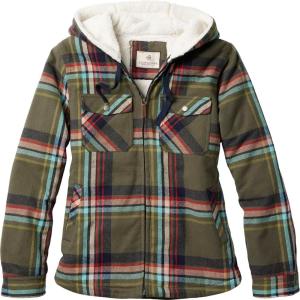 image:imageLegendary Whitetails Womens Hooded Shacket With Drawstring Hood Berber Lined Shirt JacketOlive Festival Plaid