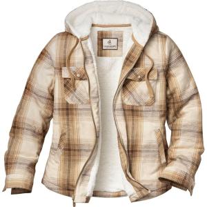 image:imageLegendary Whitetails Womens Hooded Shacket With Drawstring Hood Berber Lined Shirt JacketVanilla Latte Plaid
