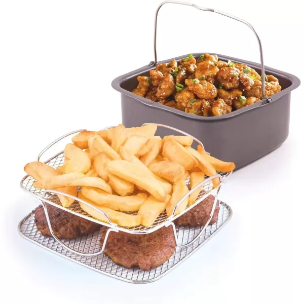 imageNuwave 2pc Brio Air Fryer Cooking Accessory Kit Reversible Rack and Baking Pan Compatible with 3QT Brio Air Fryers or Larger