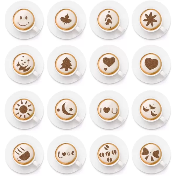 imageNuwave Barista Coffee Art Stencils 16 Pieces Flexible ampamp Washable Decorating Stencils Template for Lattes Cappuccinos Hot Chocolates Cakes Cupcakes Cookies for DIY Decorations