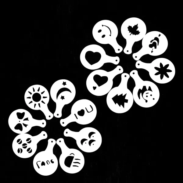 imageNuwave Barista Coffee Art Stencils 16 Pieces Flexible ampamp Washable Decorating Stencils Template for Lattes Cappuccinos Hot Chocolates Cakes Cupcakes Cookies for DIY Decorations