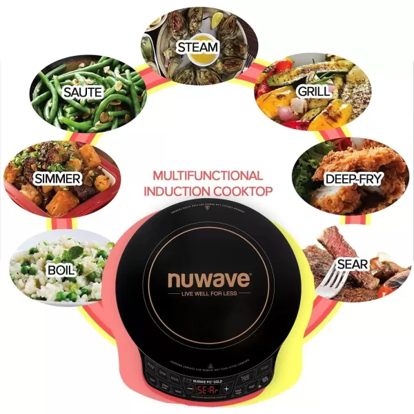 imageNuwave Gold Precision Induction Cooktop Portable Powerful with Large 8 Heating Coil100F to 575F 3 Wattage Settings 12 HeatResistant Cooking SurfacePIC Gold