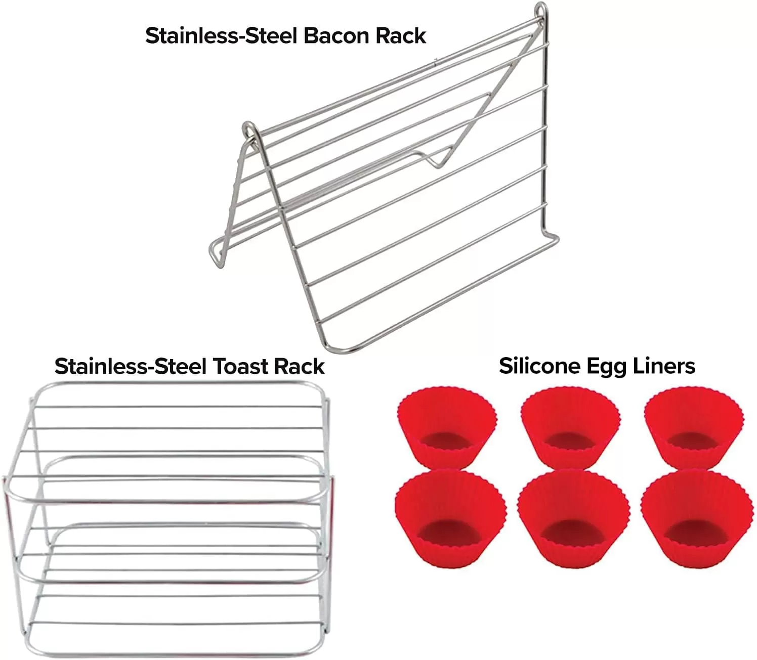 imageNUWAVE 6 QT Air Fryer Accessories 6 Silicone Egg Liners a Stainless Steel Toaster Rack and a Stainless Steel Bacon Rack Breakfast Kit