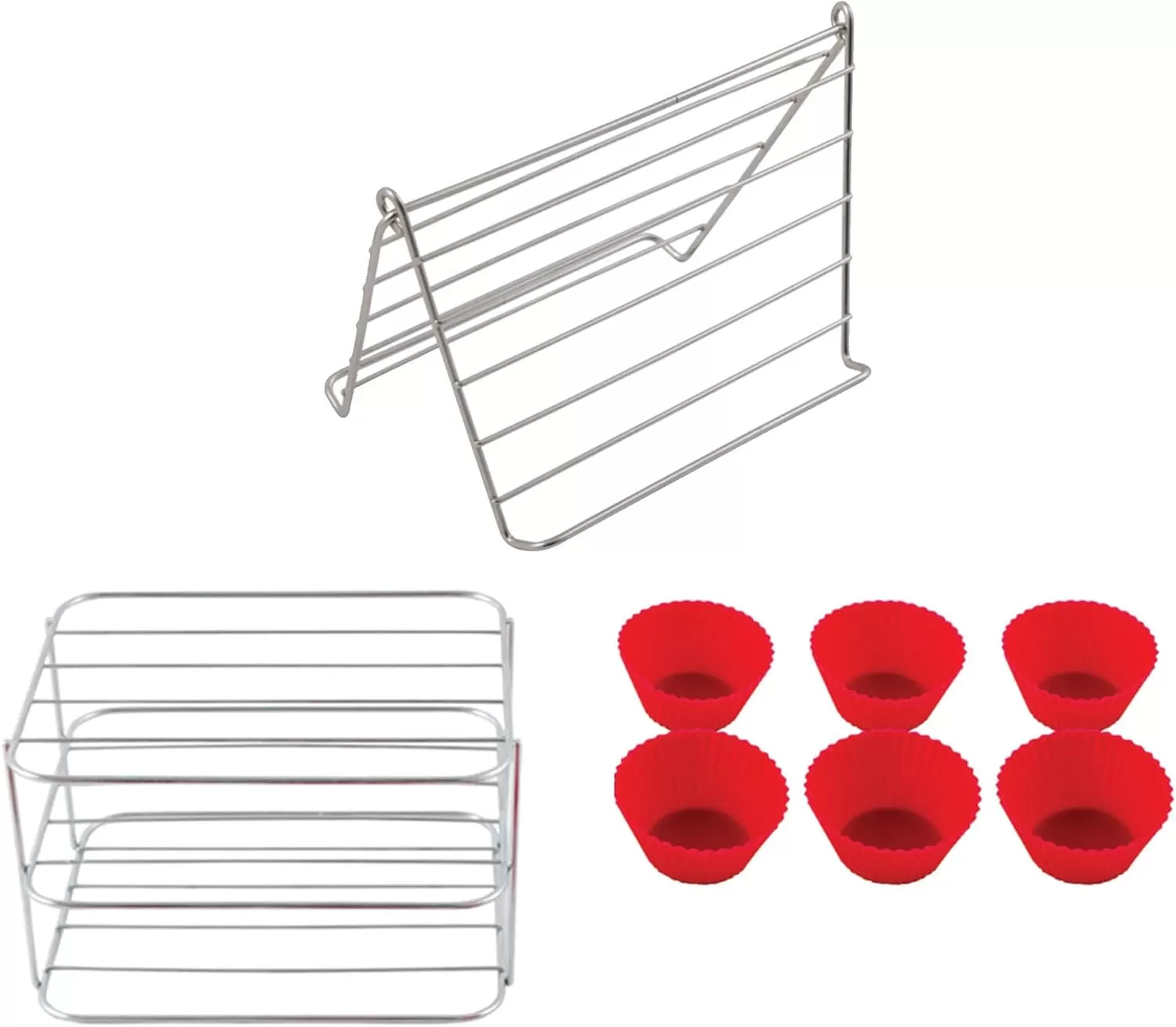 imageNUWAVE 6 QT Air Fryer Accessories 6 Silicone Egg Liners a Stainless Steel Toaster Rack and a Stainless Steel Bacon Rack Breakfast Kit