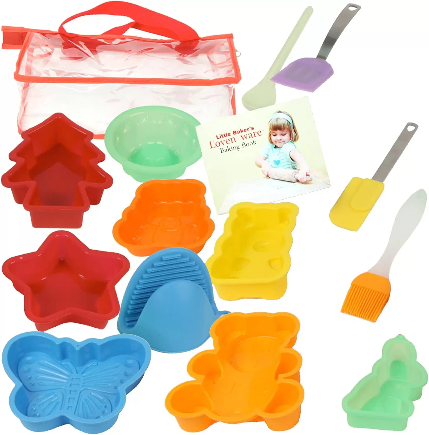 imageNuWave Lovenware Little Bakers Kit Mini Baking Set for Young Aspiring Chefs 9 Silicone NonStick Baking Molds 4 Silicone Tools Little Bakers Recipe Book Convenient Carry Case for Easy Storage