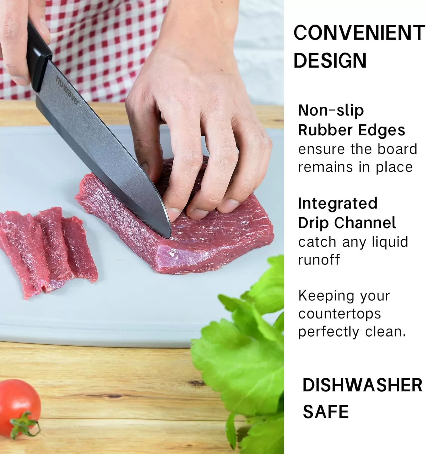 imageNuwave 2Piece Cutting Board Set Extra Large 18x12 Large 14x105 Lightweight ampamp Easy to Store Juice Well for No Drip Carving Easy Grip Handle NonPorous Surface BPA Free DishwasherSafe