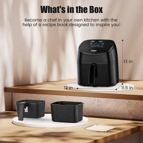 imageNuwave 6quart Brio Healthy Digital Air Fryer with OneTouch Digital Controls 6 Preset Menu Functions ampamp Removable Divider Insert Black45QT Air Fryer