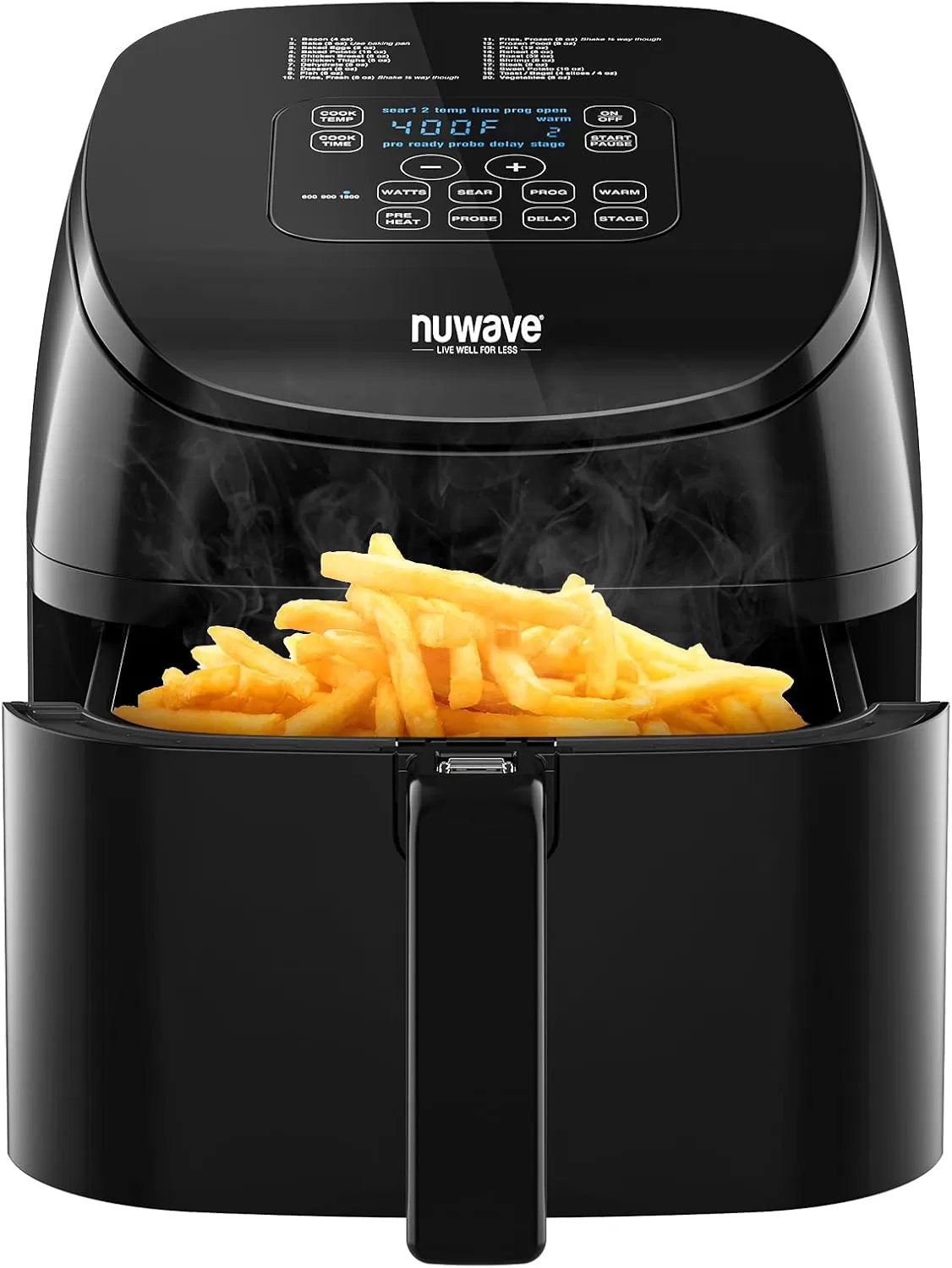 imageNuwave 6quart Brio Healthy Digital Air Fryer with OneTouch Digital Controls 6 Preset Menu Functions ampamp Removable Divider Insert Black45QT Air Fryer