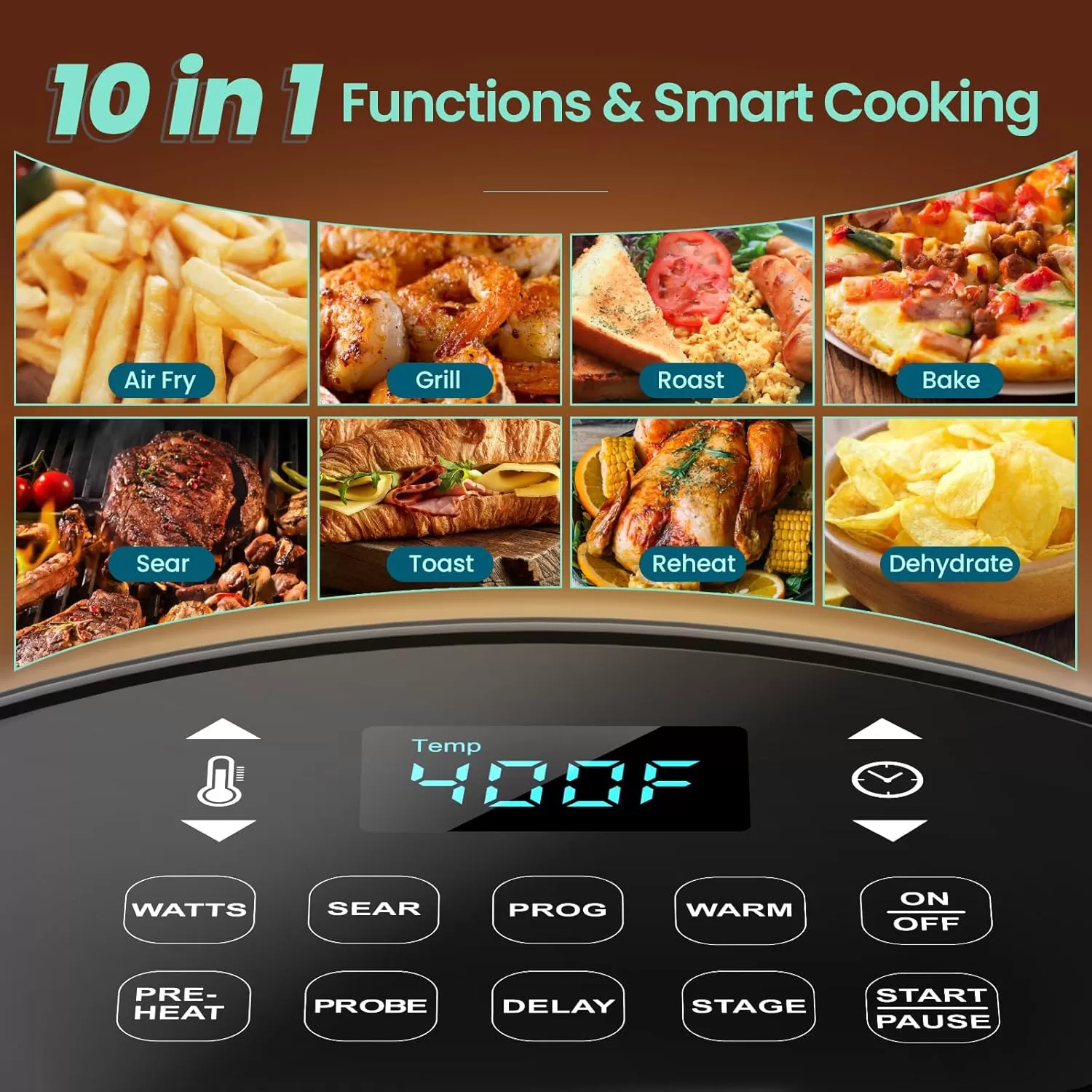 imageNuwave Brio 10in1 Air Fryer 6 QT Airfryer Capacity with Smart Probe Roast Grill Bake for Fast Meals OneTouch Digital Controls Powerful 1800W Fryer 100 Recipes Removable Divider ampamp Grill Pan6QT Brio Air Fryer wProbe
