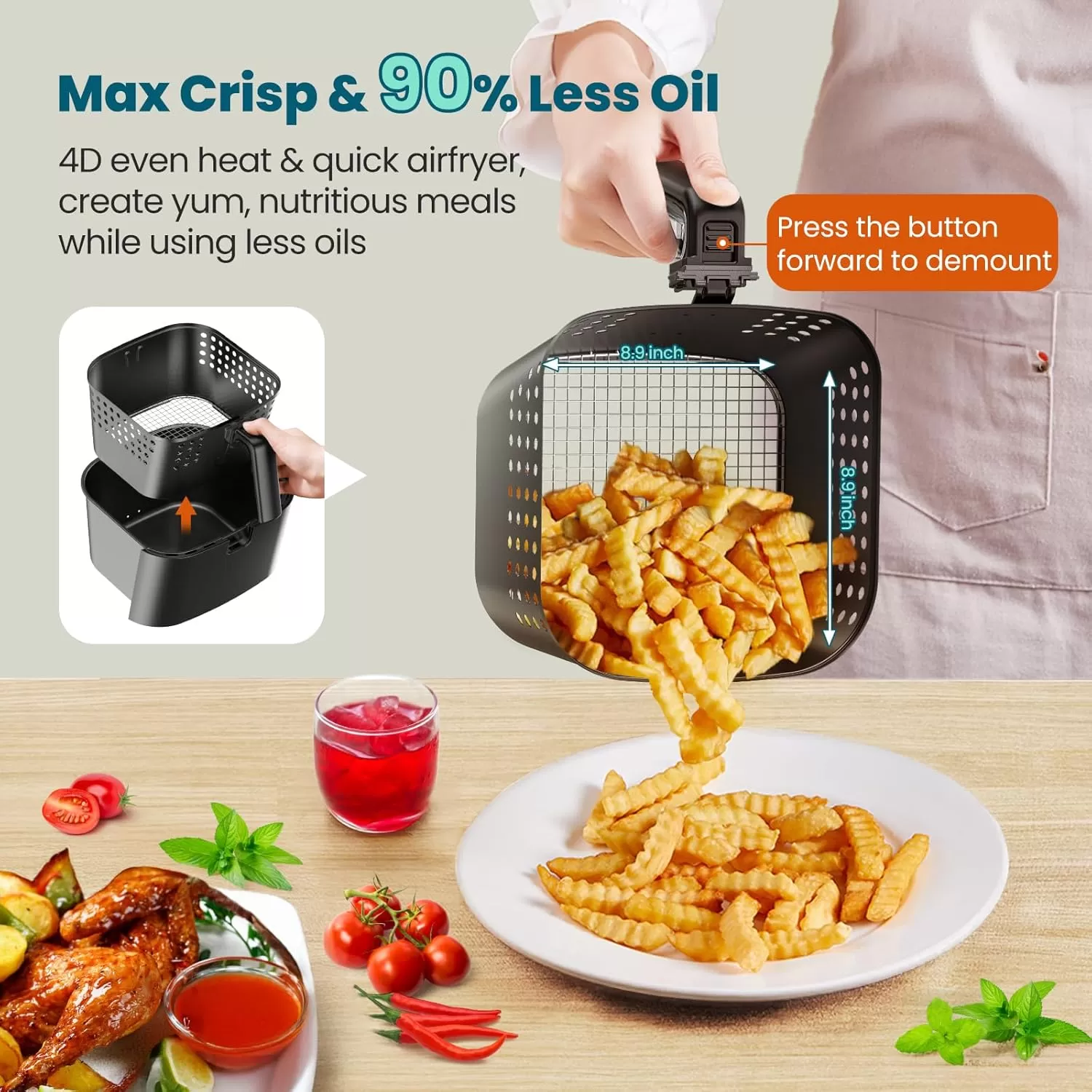 imageNuwave Brio 10in1 Air Fryer 6 QT Airfryer Capacity with Smart Probe Roast Grill Bake for Fast Meals OneTouch Digital Controls Powerful 1800W Fryer 100 Recipes Removable Divider ampamp Grill Pan6QT Brio Air Fryer wProbe