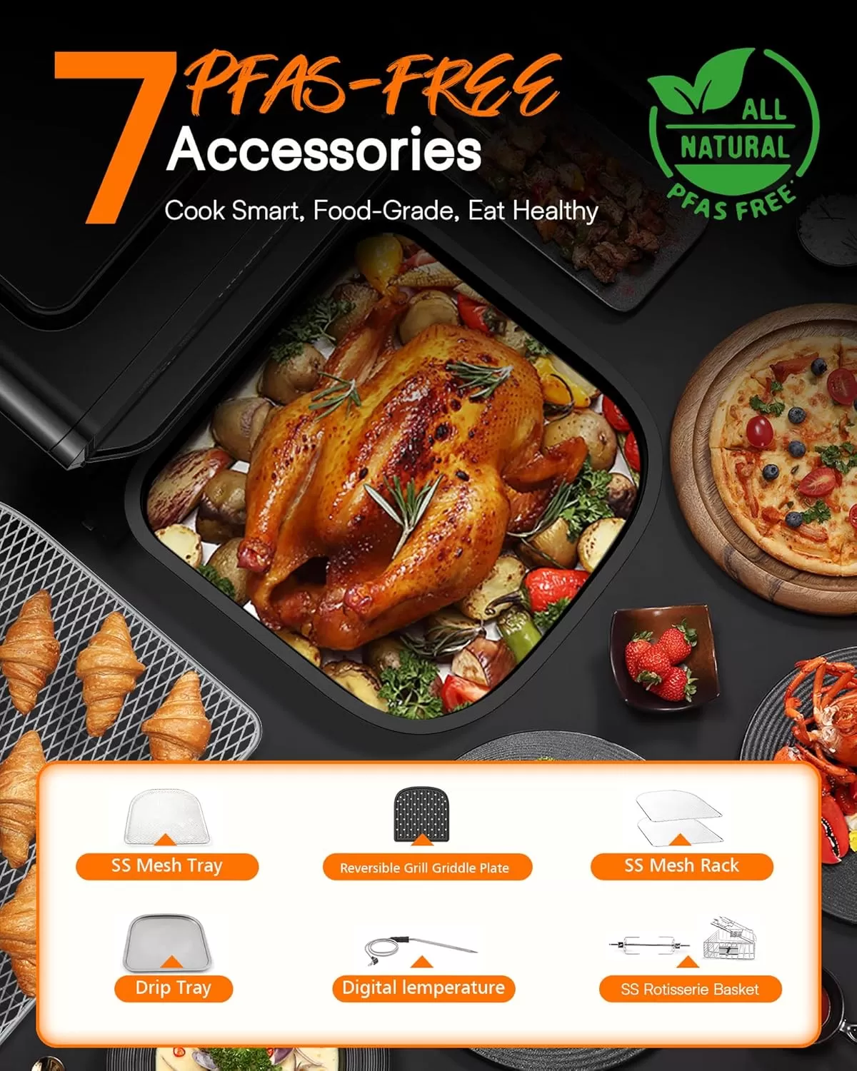 imageNuwave Brio 155Qt Air Fryer Rotisserie Oven XLarge Family Size Powerful 1800W 4 Rack Positions 50425F Temp Controls 100 Presets ampamp 50 Memory Integrated Smart Thermometer Linear T Technology