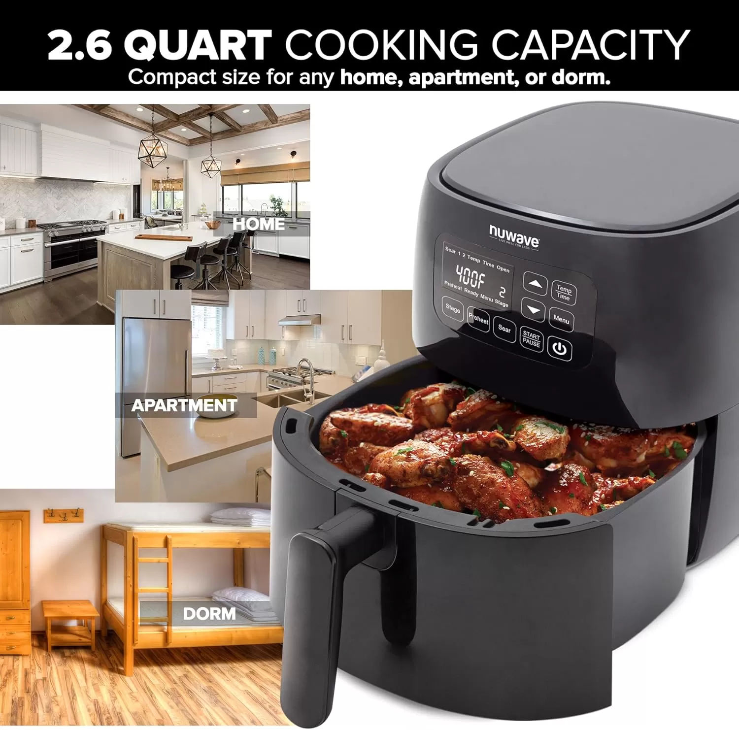 imageNuwave Brio 26Qt Air Fryer Touch Screen Digital Controls ampamp Easy to Read Display 50F400F Temperature Controls in 5 Increments Linear Thermal Linear T Technology BuiltIn Safety Features