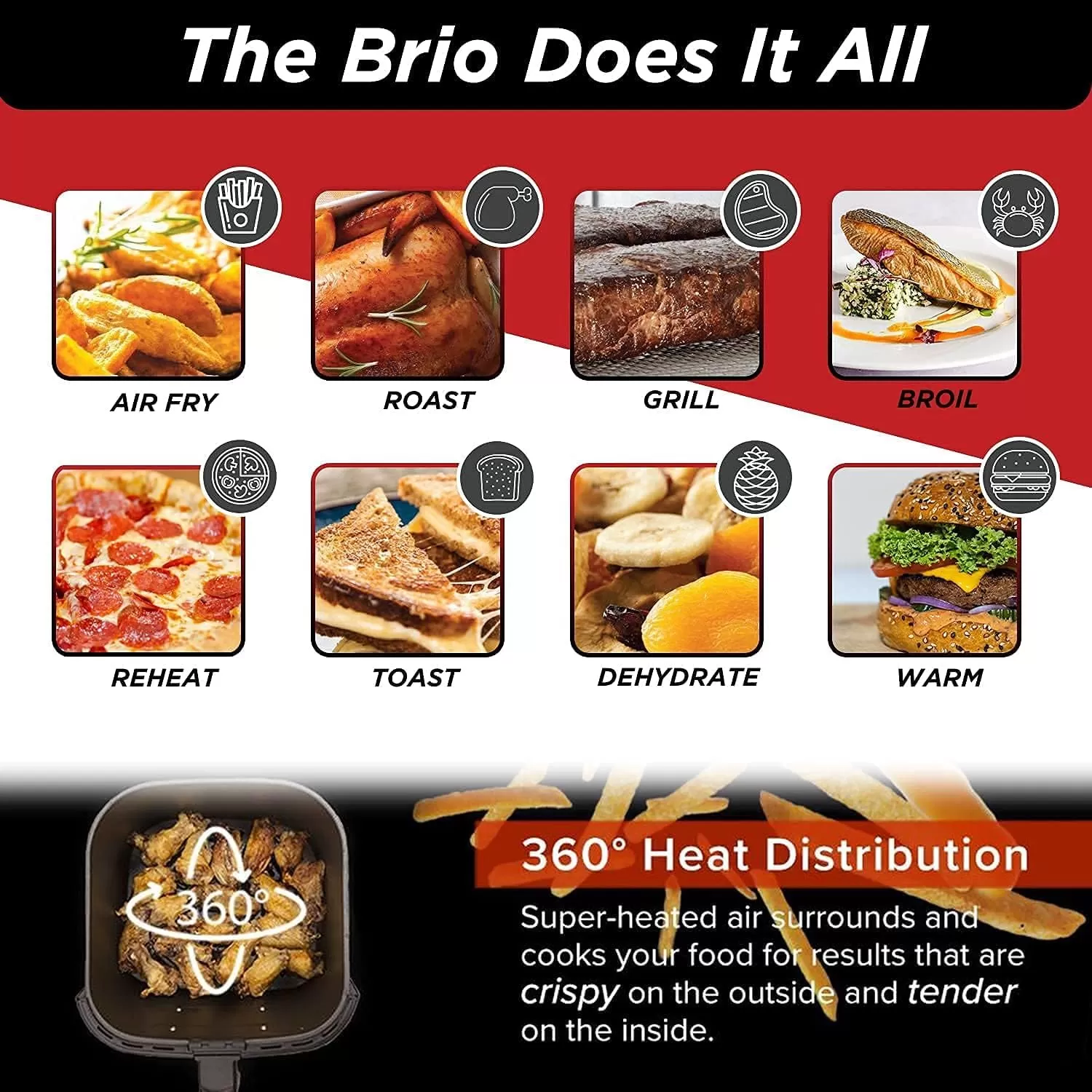imageNuwave Brio 6Quart Digital Air Fryer Including NonStick Baking Pan and StainlessSteel Cooking Rack 6Quart  Gourmet Kit Black
