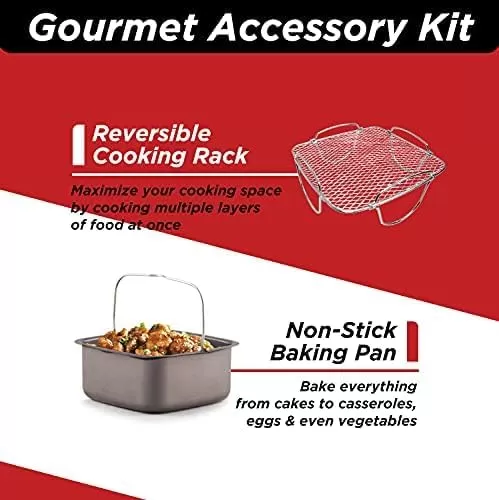 imageNuwave Brio 6Quart Digital Air Fryer Including NonStick Baking Pan and StainlessSteel Cooking Rack 6Quart  Gourmet Kit Black
