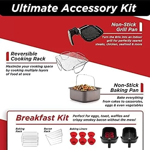 imageNuwave Brio 6Quart Healthy Digital Smart Air Fryer with Probe OneTouch Digital Controls Advanced Cooking Functions Removable Divider Insert ampamp Grill Pan NEW ACCESSORYBlack