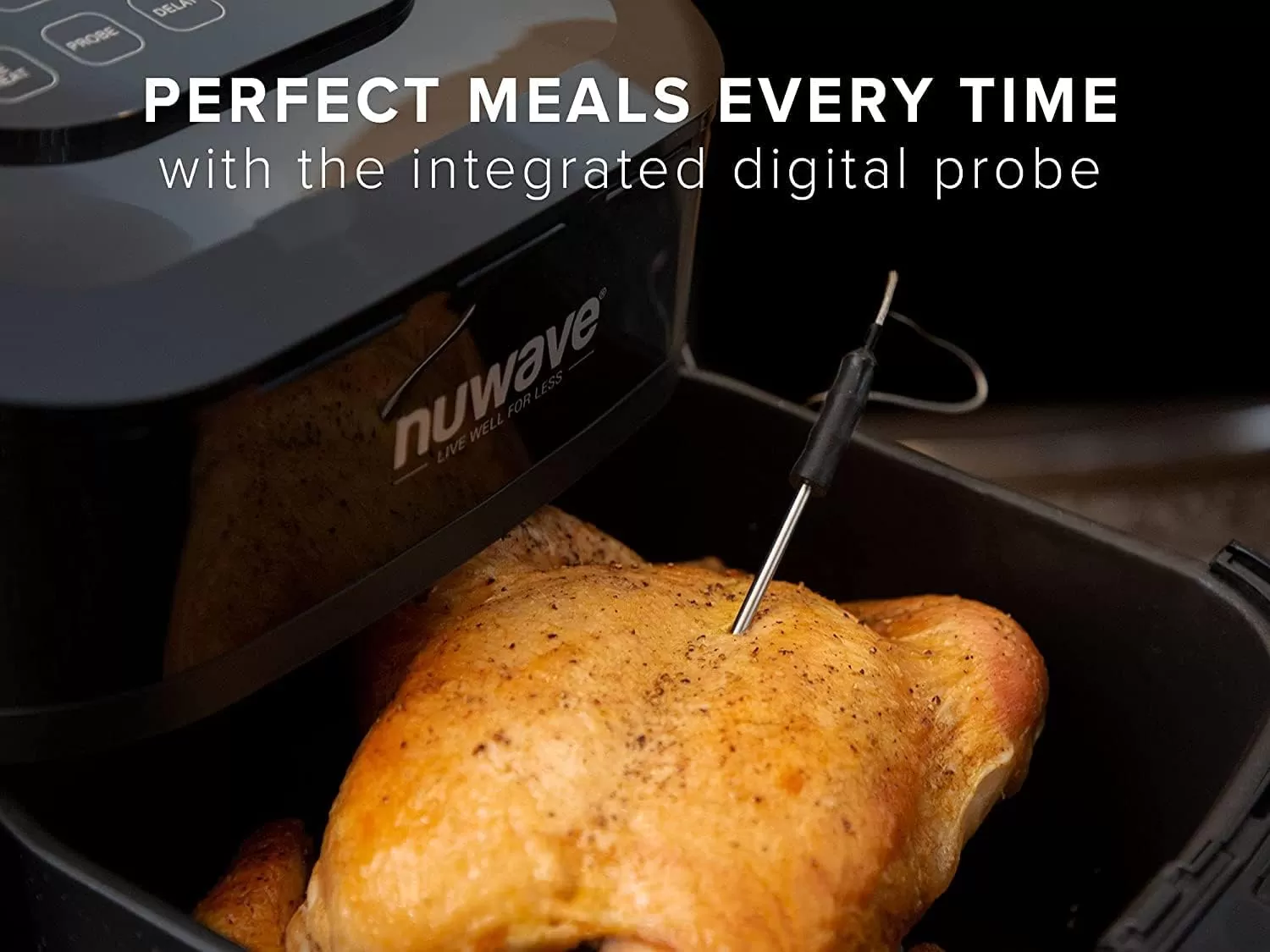 imageNuwave Brio 6Quart Healthy Digital Smart Air Fryer with Probe OneTouch Digital Controls Advanced Cooking Functions Removable Divider Insert ampamp Grill Pan NEW ACCESSORYBlack