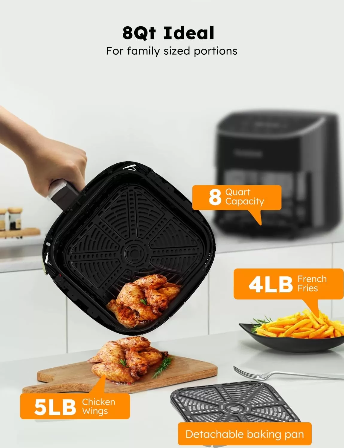 imageNuwave Brio 8Qt Air Fryer Powerful 1800W EasytoRead Cool White Display 50400F Temp Controls 100 PreProgrammed Presets ampamp 50 Memory Slots Integrated Smart Thermometer Linear T TechnologyBlack