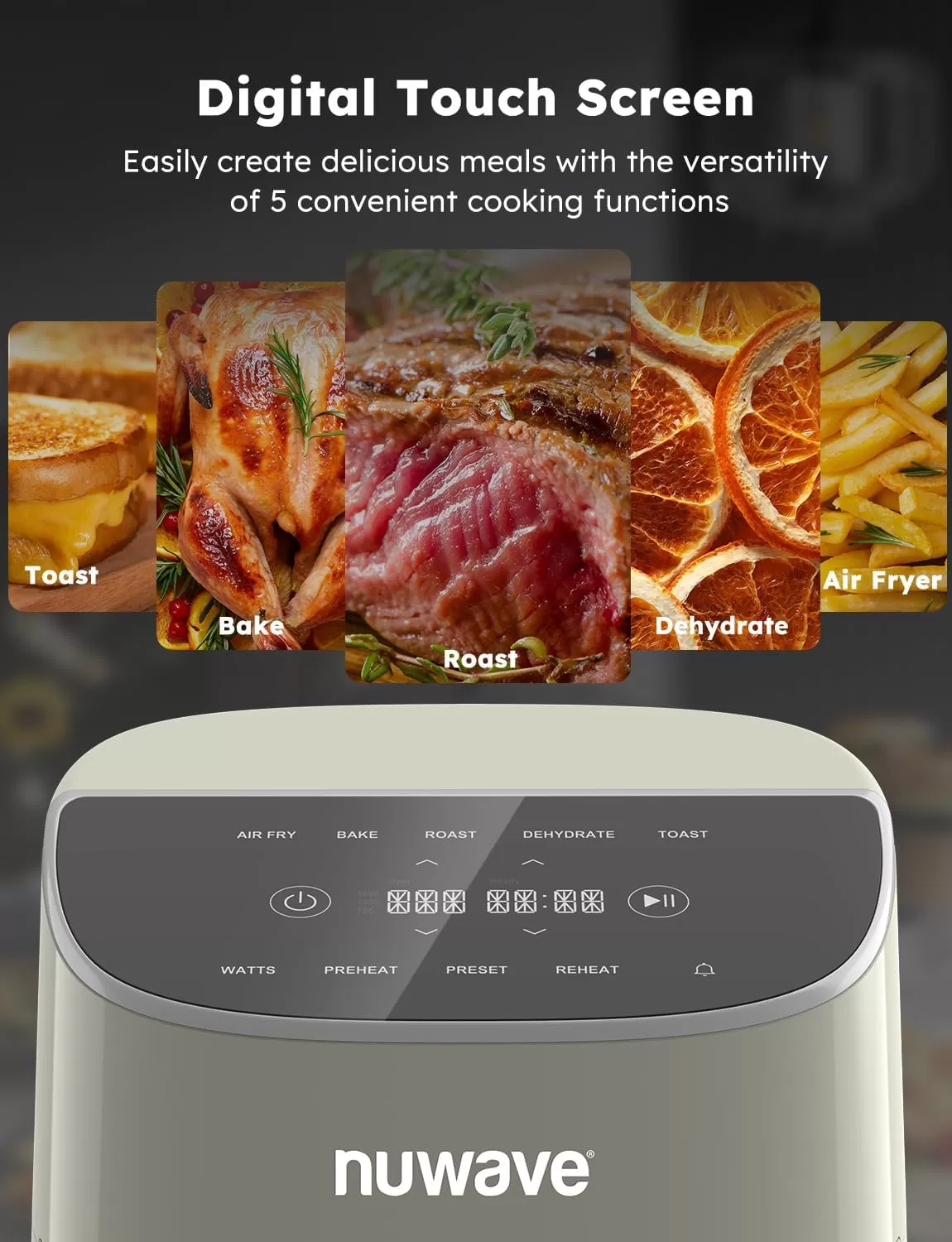 imageNuwave Brio 8Qt Air Fryer Powerful 1800W EasytoRead Cool White Display 50400F Temp Controls 100 PreProgrammed Presets ampamp 50 Memory Slots Integrated Smart Thermometer Linear T TechnologyVanilla Cream
