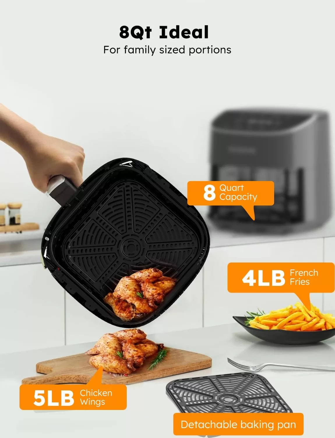imageNuwave Brio 8Qt Air Fryer Powerful 1800W EasytoRead Cool White Display 50400F Temp Controls 100 PreProgrammed Presets ampamp 50 Memory Slots Integrated Smart Thermometer Linear T TechnologyCool Gray
