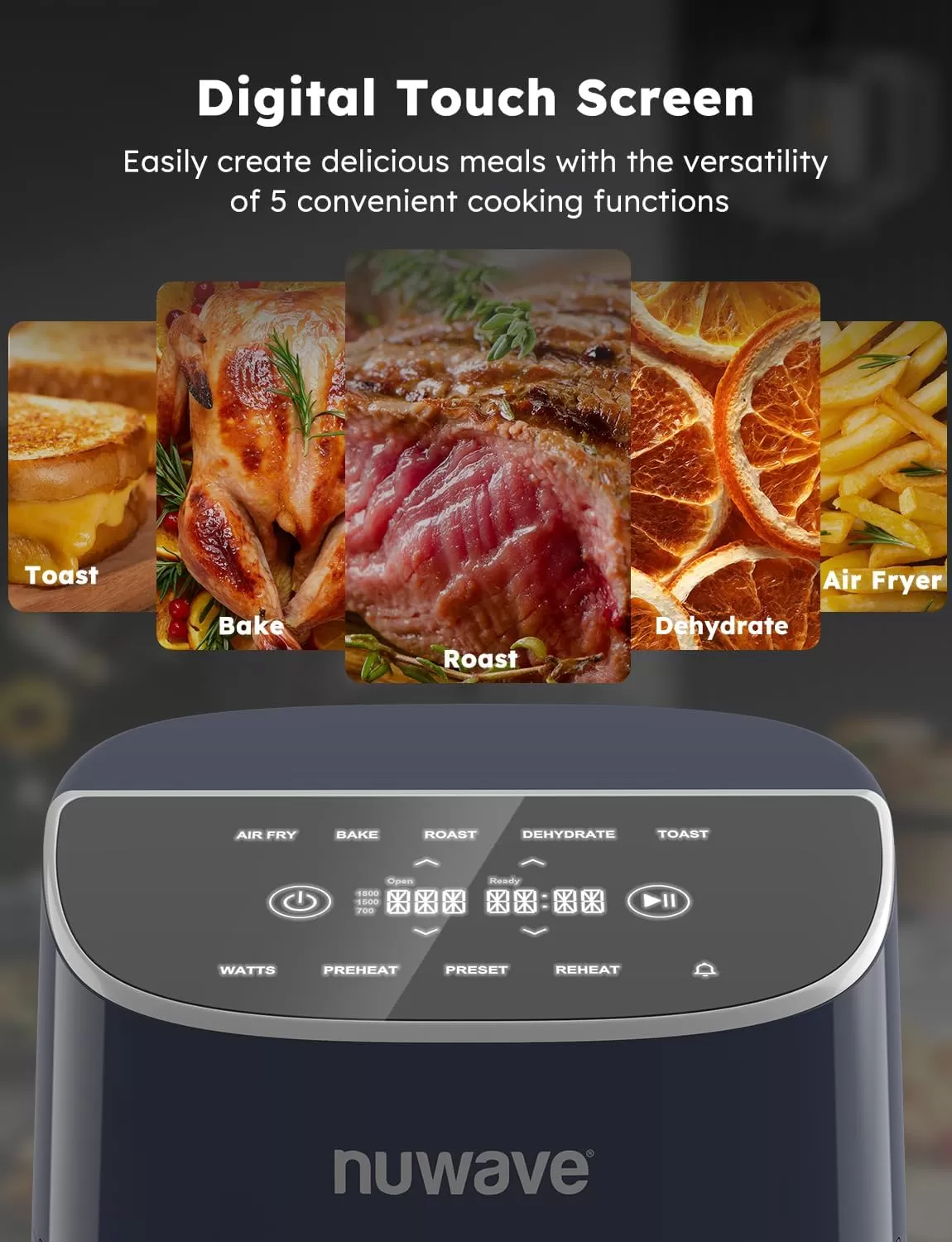 imageNuwave Brio 8Qt Air Fryer Powerful 1800W EasytoRead Cool White Display 50400F Temp Controls 100 PreProgrammed Presets ampamp 50 Memory Slots Integrated Smart Thermometer Linear T TechnologyDeep Blue