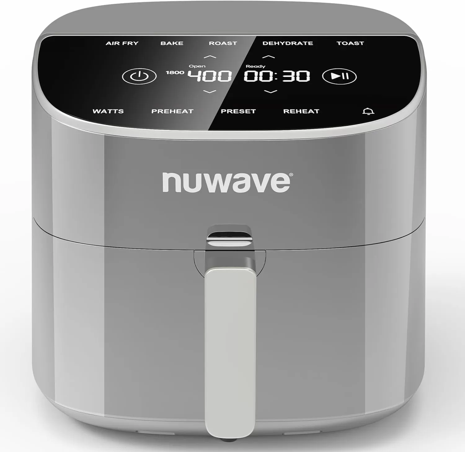 imageNuwave Brio 8Qt Air Fryer Powerful 1800W EasytoRead Cool White Display 50400F Temp Controls 100 PreProgrammed Presets ampamp 50 Memory Slots Integrated Smart Thermometer Linear T TechnologyCool Gray