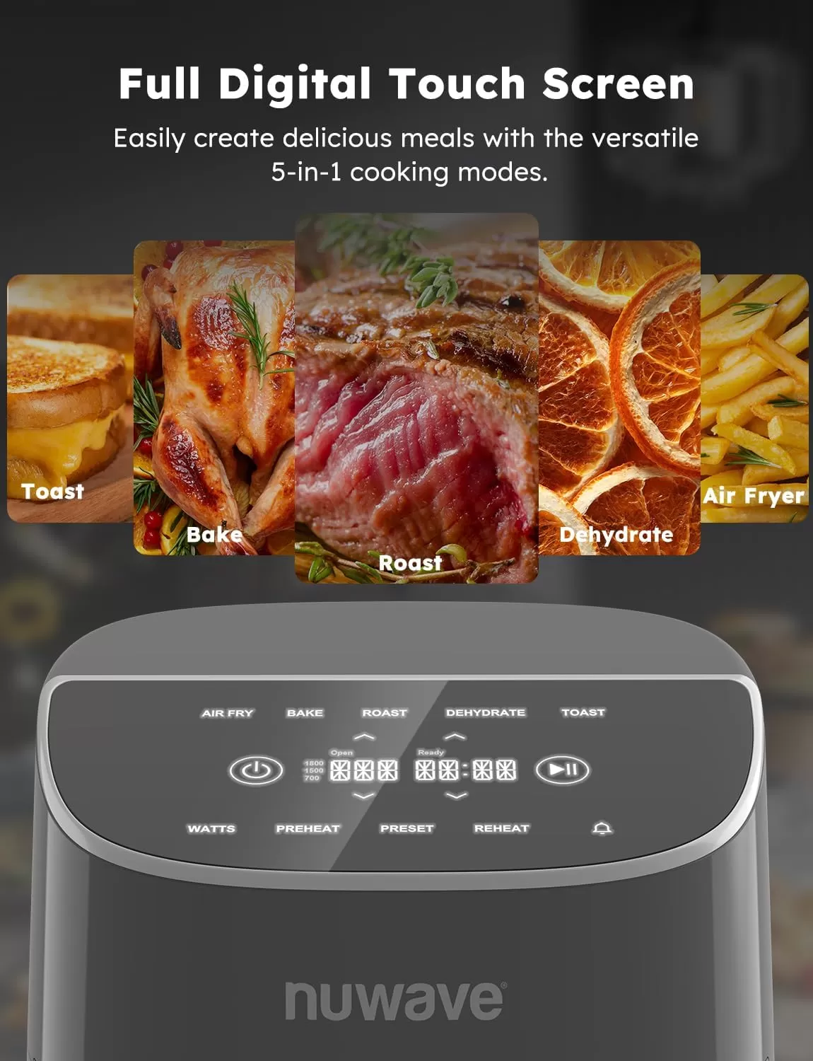 imageNuwave Brio 8Qt Air Fryer Powerful 1800W EasytoRead Cool White Display 50400F Temp Controls 100 PreProgrammed Presets ampamp 50 Memory Slots Integrated Smart Thermometer Linear T TechnologyCool Gray