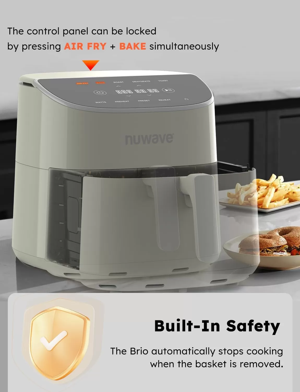 imageNuwave Brio 8Qt Air Fryer Powerful 1800W EasytoRead Cool White Display 50400F Temp Controls 100 PreProgrammed Presets ampamp 50 Memory Slots Integrated Smart Thermometer Linear T TechnologyVanilla Cream