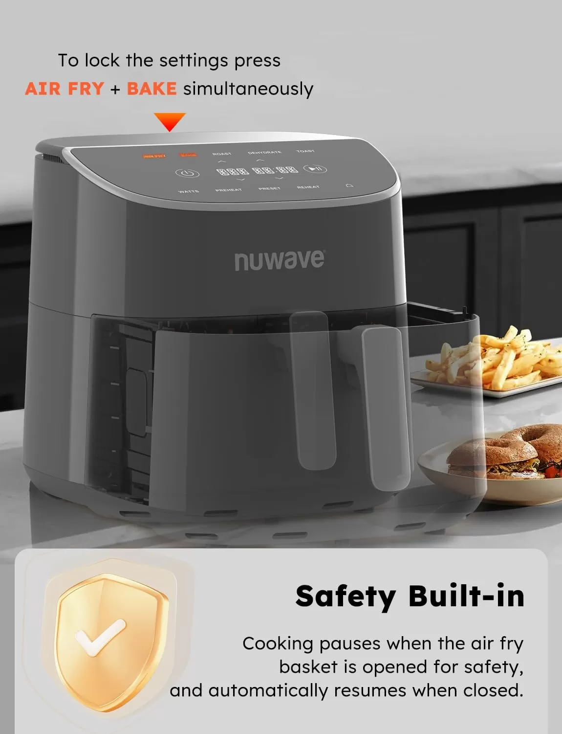 imageNuwave Brio 8Qt Air Fryer Powerful 1800W EasytoRead Cool White Display 50400F Temp Controls 100 PreProgrammed Presets ampamp 50 Memory Slots Integrated Smart Thermometer Linear T TechnologyCool Gray