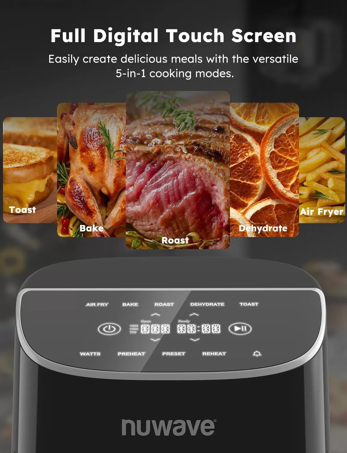 imageNuwave Brio 8Qt Air Fryer Powerful 1800W EasytoRead Cool White Display 50400F Temp Controls 100 PreProgrammed Presets ampamp 50 Memory Slots Integrated Smart Thermometer Linear T TechnologyBlack
