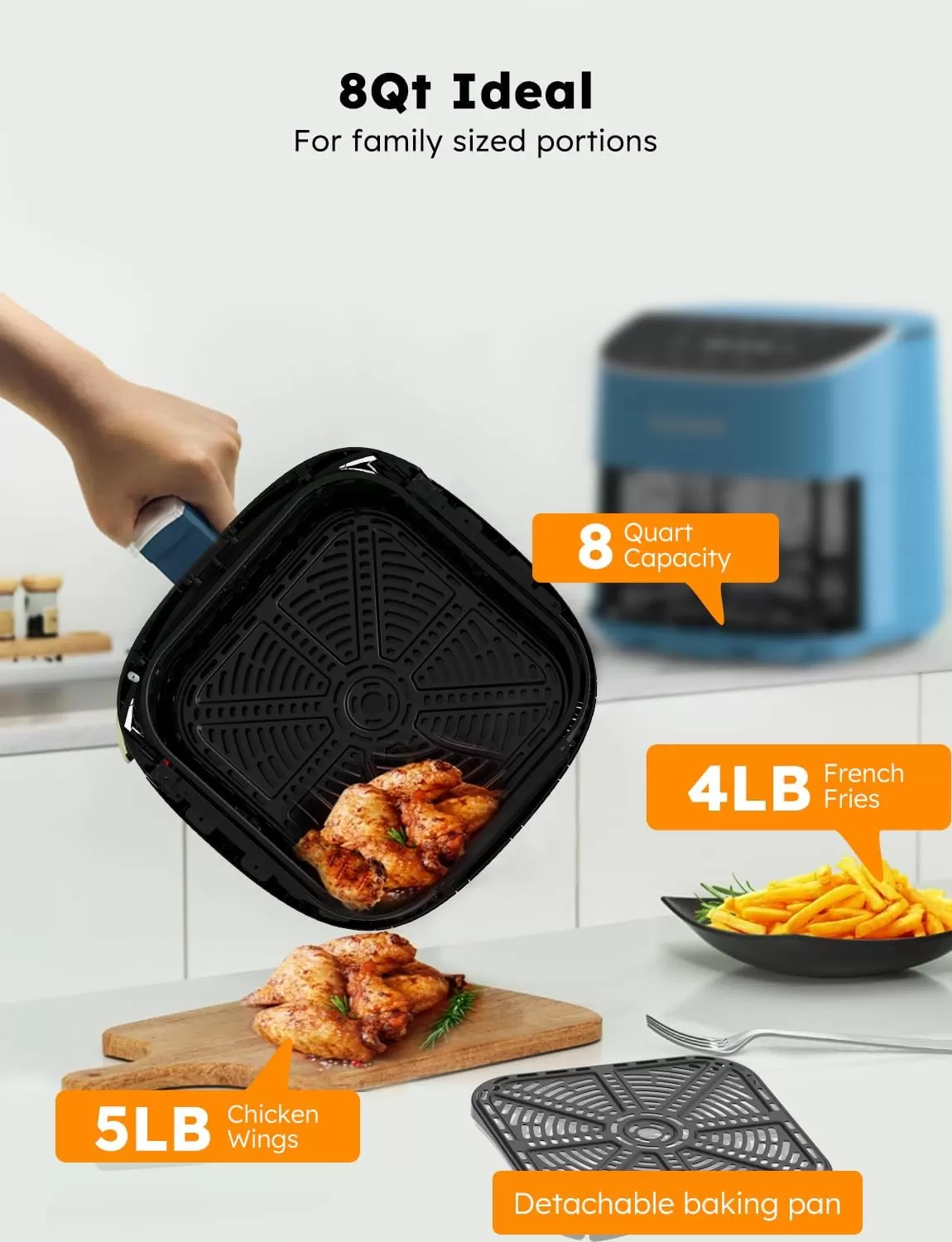 imageNuwave Brio 8Qt Air Fryer Powerful 1800W EasytoRead Cool White Display 50400F Temp Controls 100 PreProgrammed Presets ampamp 50 Memory Slots Integrated Smart Thermometer Linear T TechnologyCozy Blue