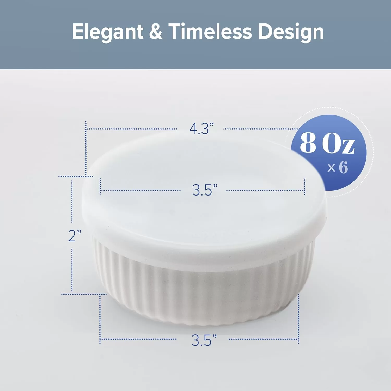imageNuwave Ceramic Ramekins 8 oz Set of 6 Elegant Classic Style for Baking Souffles Creme Brules Custards Puddings 43 Wide ampamp 2 Tall Microwave Oven ampamp DishwasherSafe Ivory White 66pc Ceramic Ramekins with Lids