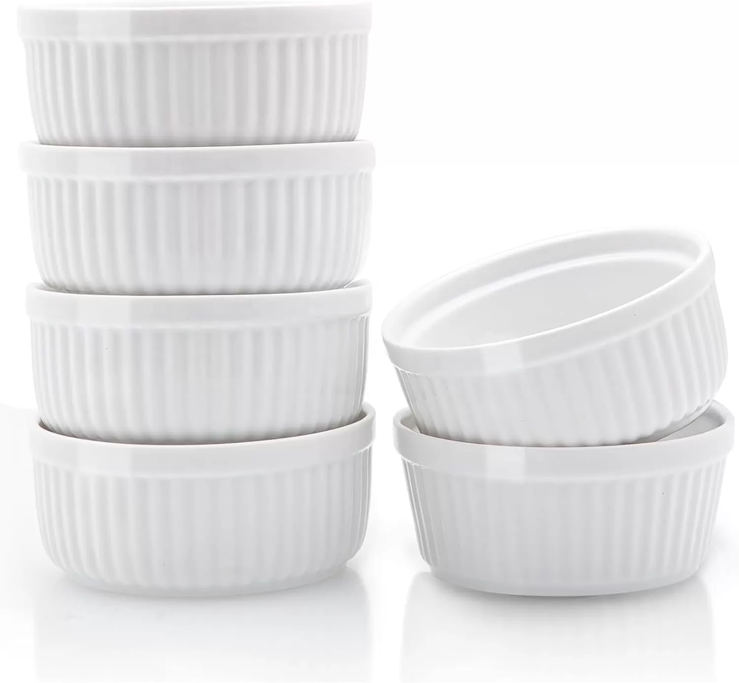 imageNuwave Ceramic Ramekins 8 oz Set of 6 Elegant Classic Style for Baking Souffles Creme Brules Custards Puddings 43 Wide ampamp 2 Tall Microwave Oven ampamp DishwasherSafe Ivory White 66pc Ceramic Ramekins