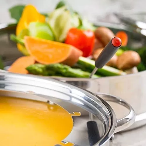 imageNuwave Design188 Stainless Steel CookwareFree of PTFE PFOA PFOSFondue Pot SetWorks On All Cooktops and Induction CookerInclude PotSteamer BasketGlass Lid and 8 Fondue Forks10 Yer Wrranty 35Qt Pot Silver