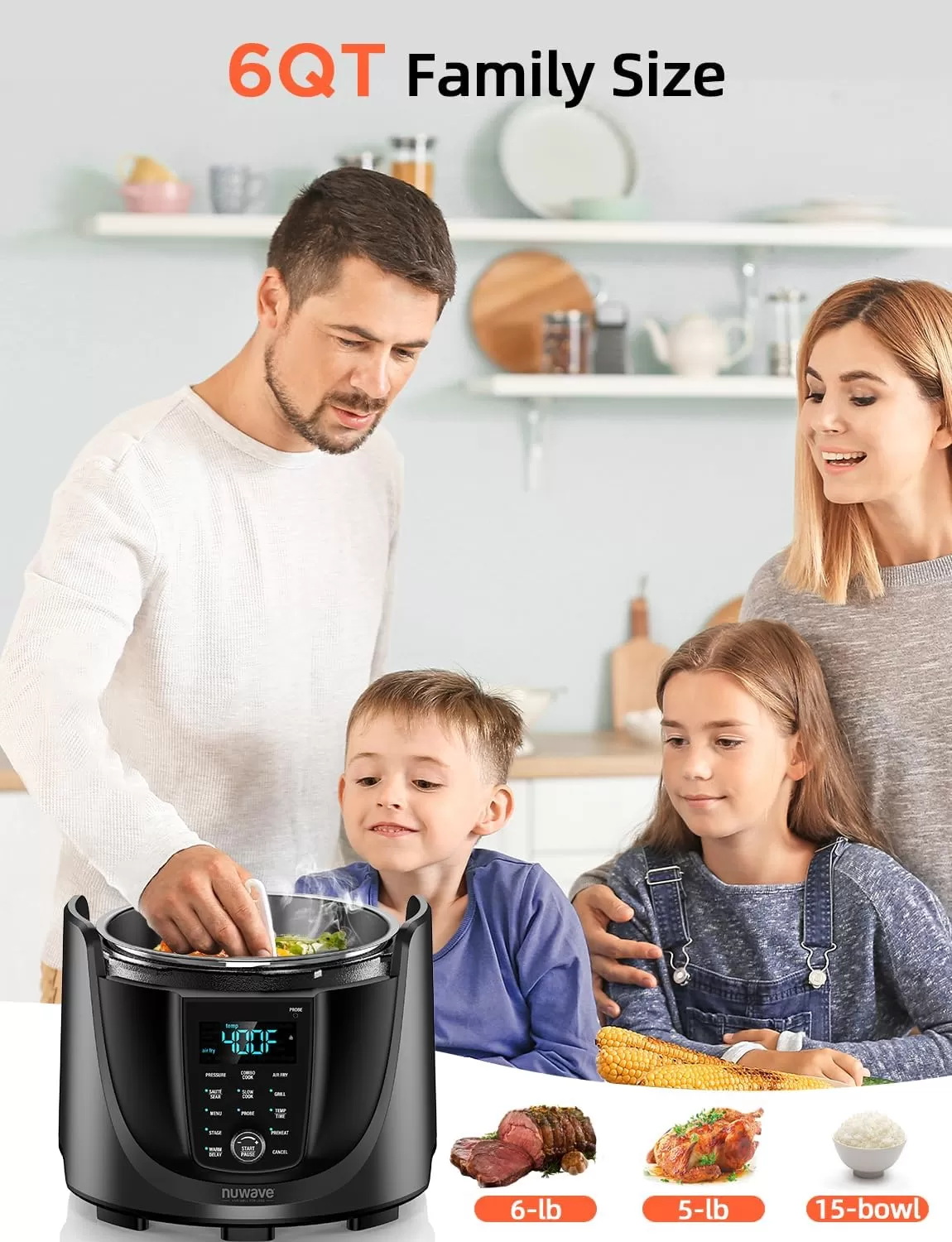 imageNuwave Duet Electric Pressure Cooker ampamp Air Fryer Combo 450 IN 1 Slow Cooker ampamp Grill with Integrated Digital Temp Probe 6qt SS Pot Adjustable HighLow Pressure Builtin SureLock Safety Tech