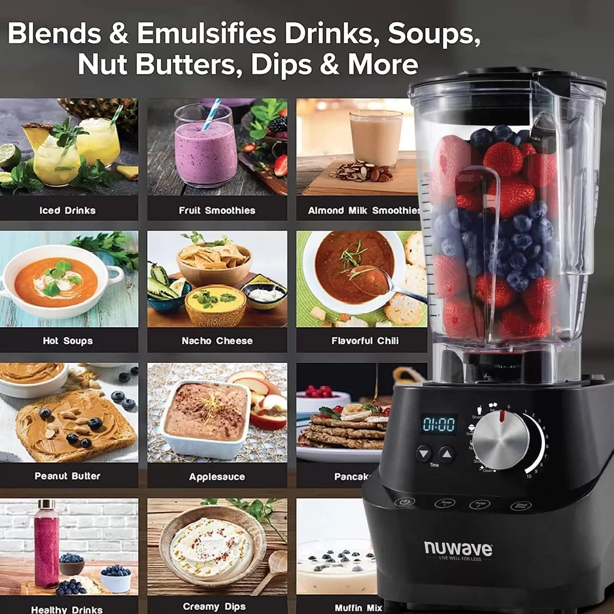 imageNuwave Infinity Commercial Blender HeavyDuty Smoothie Blender w 25HP Copper Motor ampamp LaserCut Blades Last 100 Years Quick Ice Crushing 64oz Tritan Jar NSF Certified 10 Speeds SelfCleaningTritan Jar