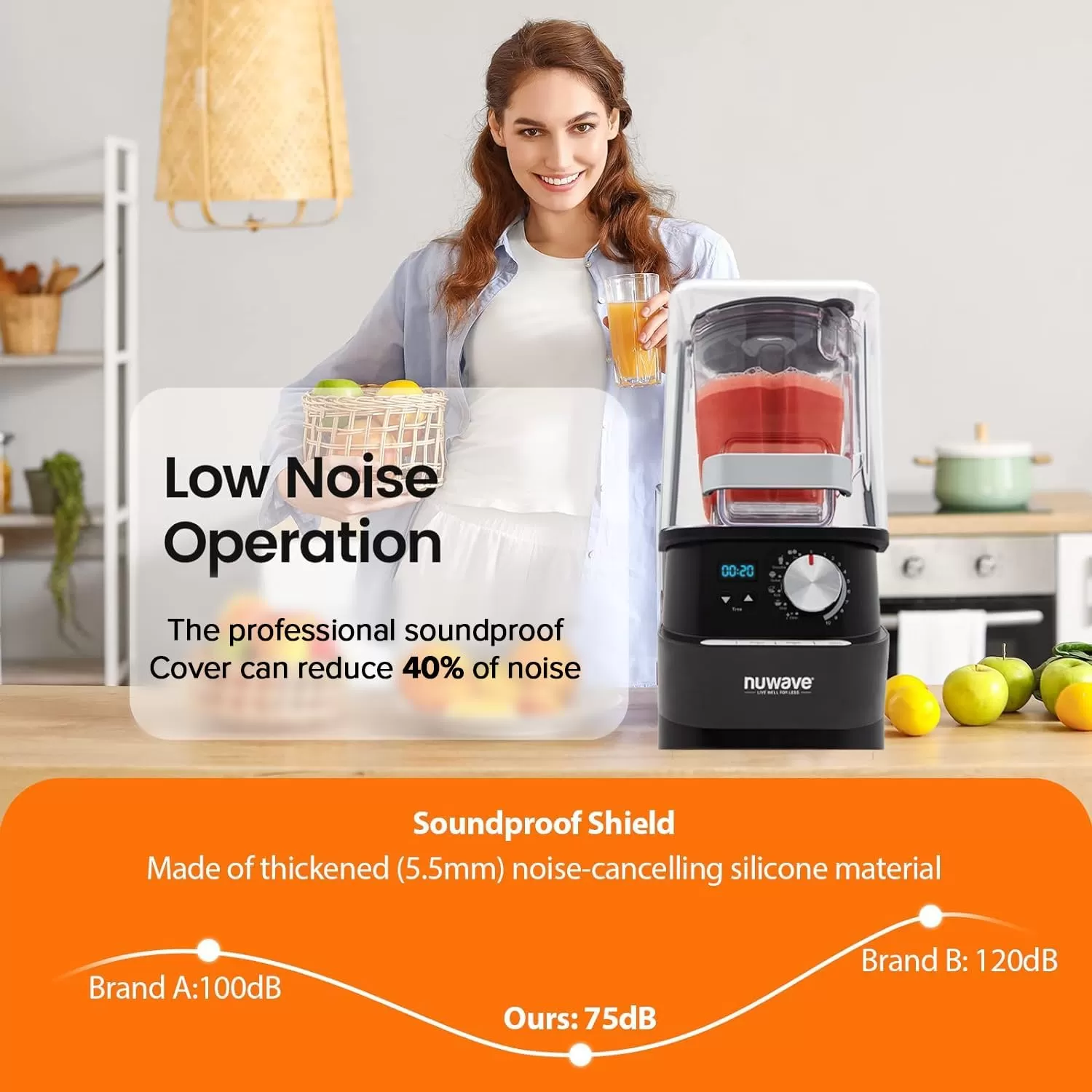 imageNuwave Infinity Noise Reduction Blender Sealed Sound Enclosure Professional Grade Digital Controls 56oz Tritan Jar LaserCut StainlessSteel Blades ampamp HeavyDuty Metal Gears